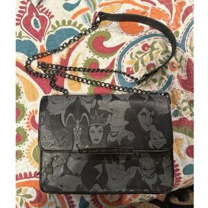 NWOT Disney Loungefly Villains Debossed Black n Gray Crossbody with Chain Strap